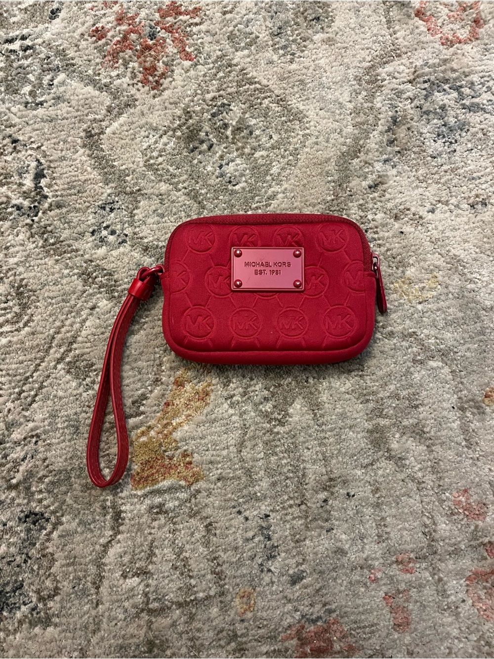 Michael Kors Scarlet Embossed Wristlet with Signature Plate